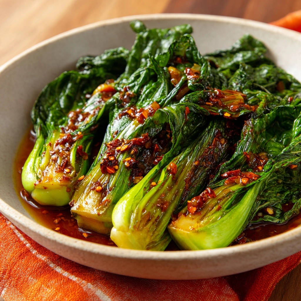 Bok Choy Das Knackig Grun Nahaufnahme 1 Bok Choy: Das Knackig-Grün-Geheimnis in Nahaufnahme, serviert in einer Schüssel, mit Chili-Flocken verfeinert. Die knackigen Blätter sind appetitlich angerichtet.