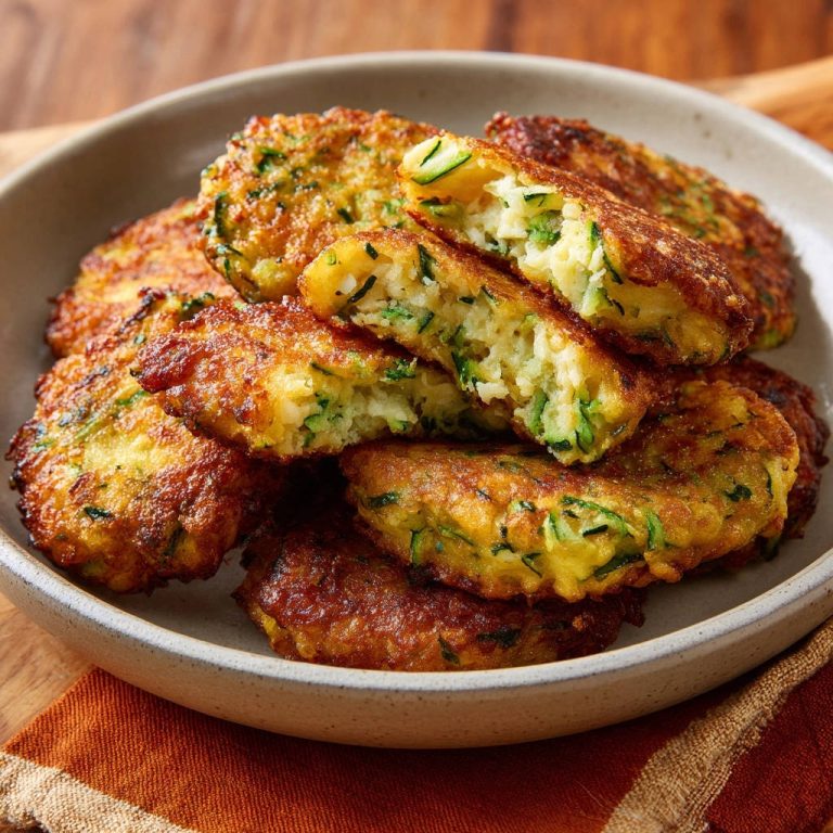 Zucchini Puffer, knusprig und nie wieder wässrig, zeigt eine Nahaufnahme eines Puffers mit einem deutlich sichtbaren Querschnitt.
