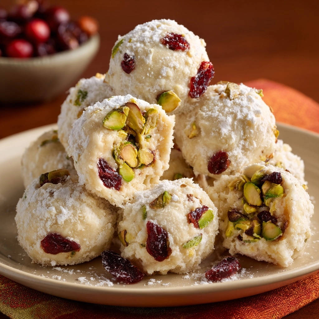Cranberry Pistazien Trueffel Querschnitt Nahaufnahme 1 Cranberry-Pistazien-Trüffel: Eine Nahaufnahme zeigt den köstlichen Querschnitt der Trüffel, gefüllt mit Pistazien und Cranberries.