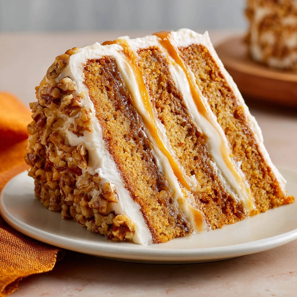 Dekadente Karamell Pekannuss Torte Querschnitt 1 Dekadente Karamell-Pekannuss-Torte zeigt hier einen verlockenden Querschnitt mit cremiger Füllung und Karamell-Glasur. Die mehrschichtige Torte ist mit Nüssen garniert.