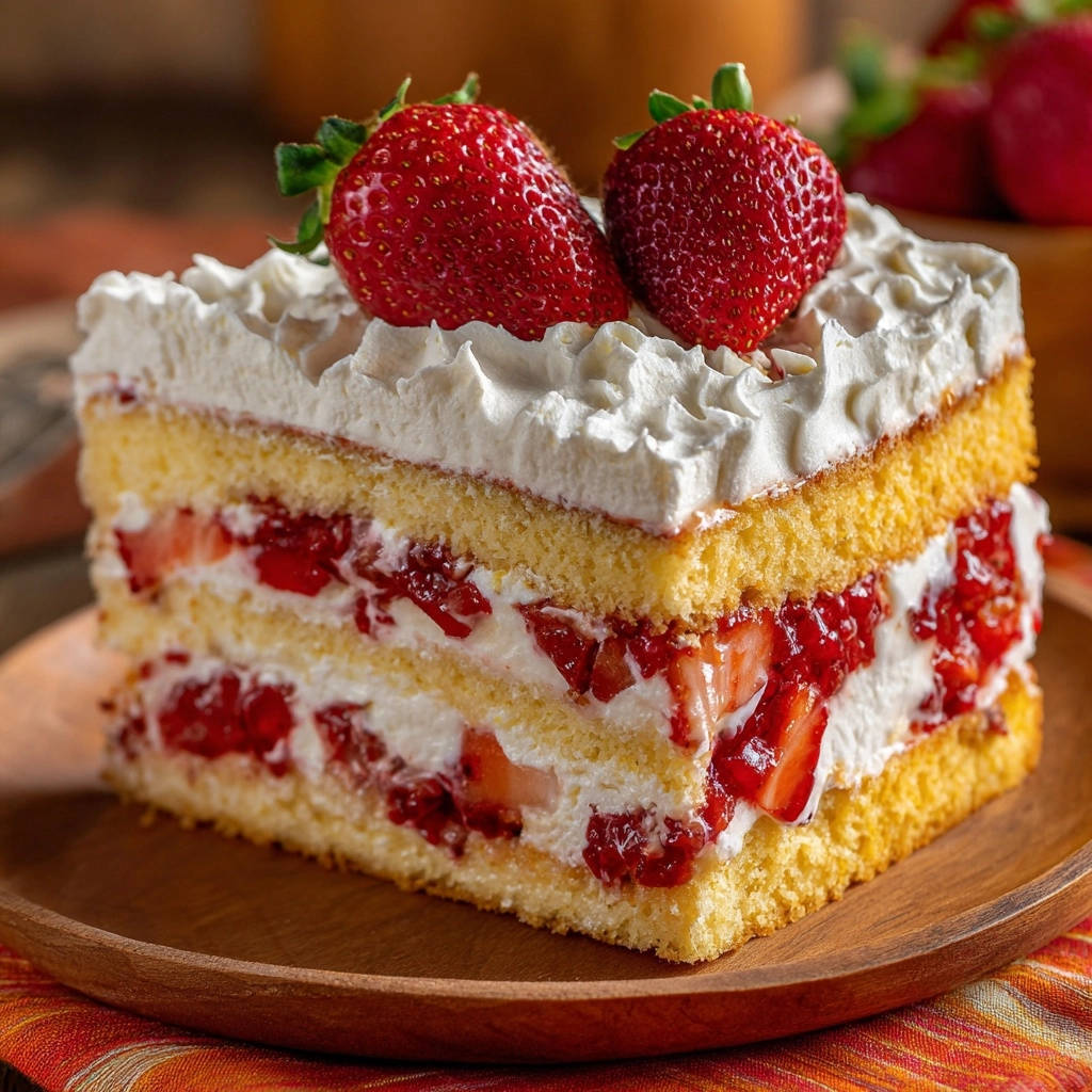 Erdbeer Sahne Traum Querschnitt 1 Erdbeer-Sahne-Traum zeigt einen köstlichen Querschnitt, der die saftigen Erdbeeren, Sahne und den fluffigen Biskuitboden offenbart.