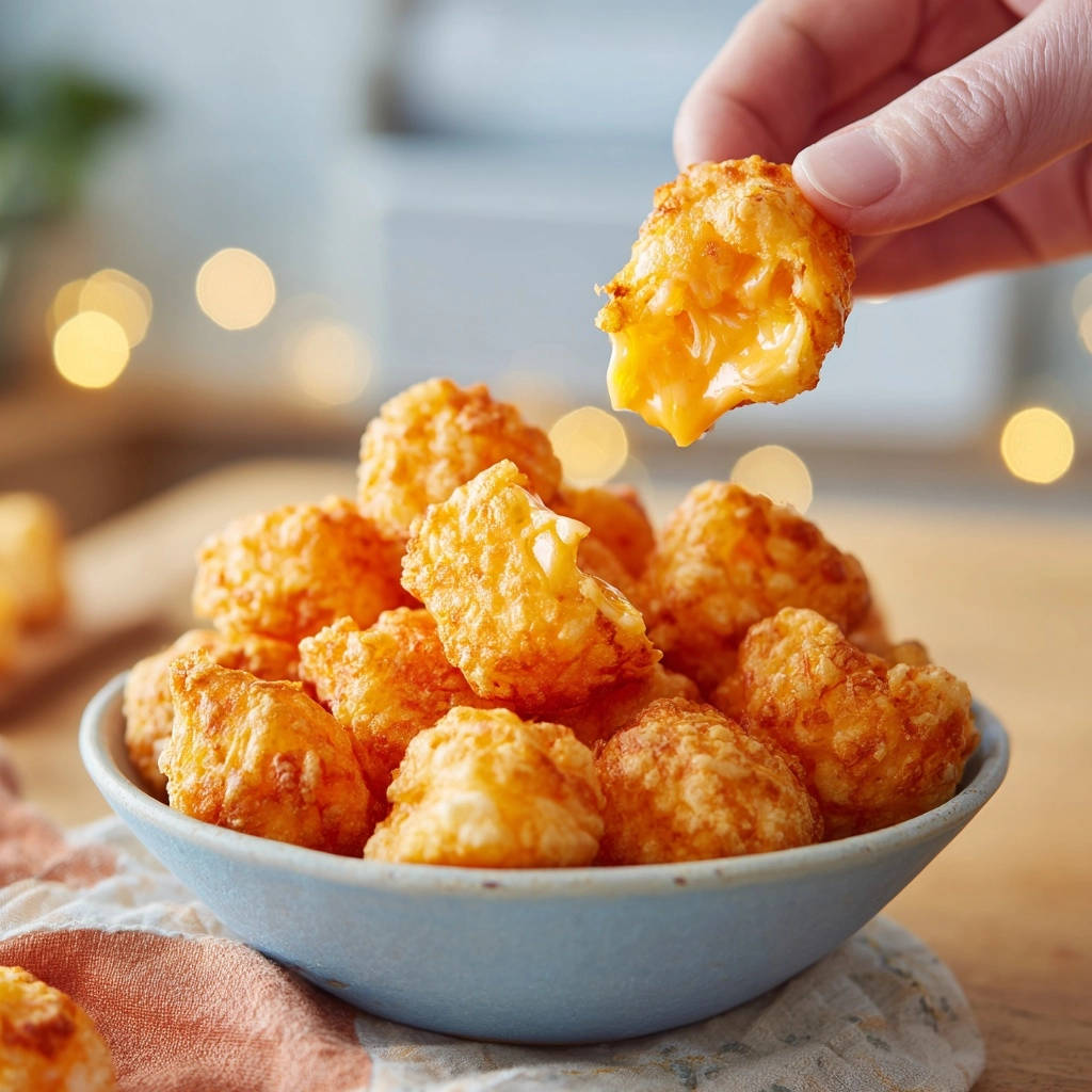 Goldbraune Kase Ballchen Querschnitt Nahaufnahme 1 Goldbraune Käse-Bällchen zeigen einen verführerischen Querschnitt, wobei der geschmolzene Käse aus dem knusprigen Äußeren fließt.