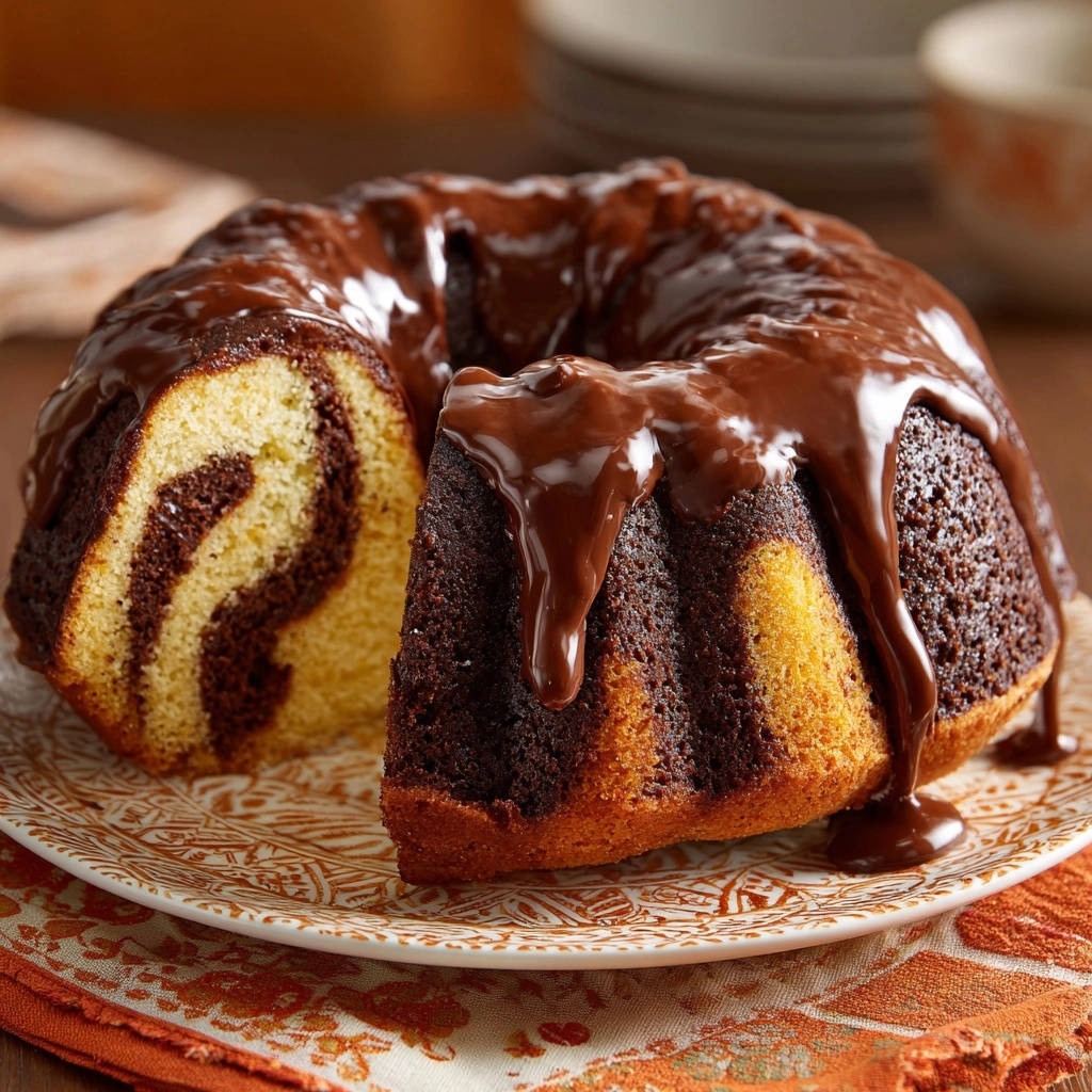 Marmorkuchen Mit Schokoladenglasur Querschnitt 1 Marmorkuchen mit Schokoladenglasur zeigt einen saftigen Querschnitt, der das schöne Marmormuster und die schokoladige Glasur offenbart.