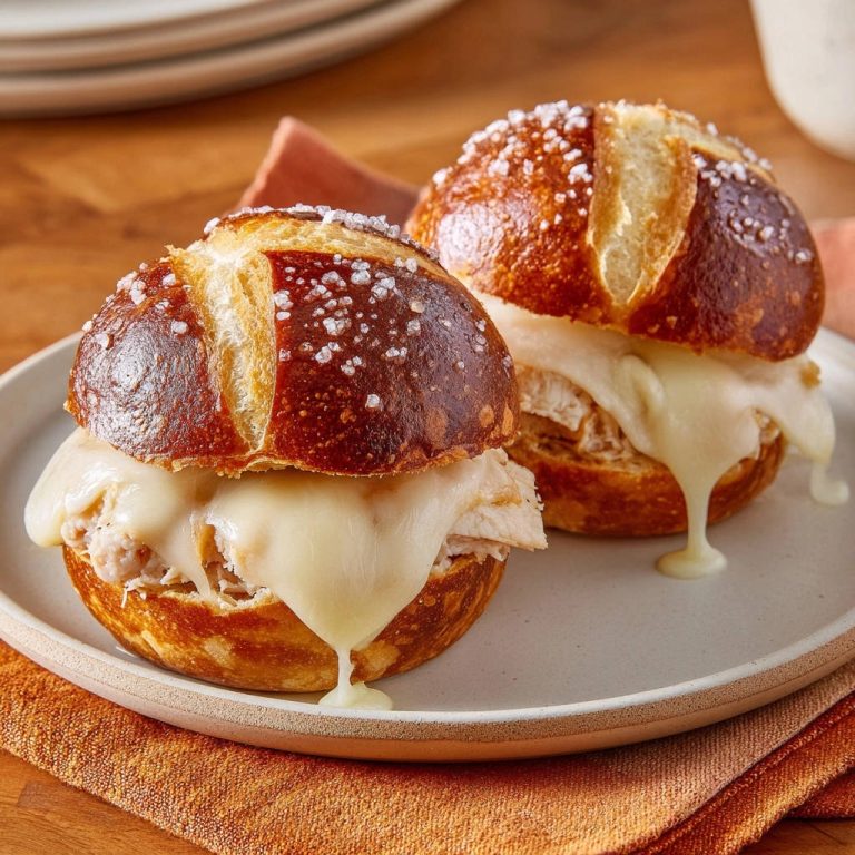 Saftige Käse-Laugen-Sliders in Nahaufnahme serviert, mit geschmolzenem Käse, der aus goldenen Brötchen herausfließt. Leckere Pretzel-Brötchen mit Käse-Füllung.