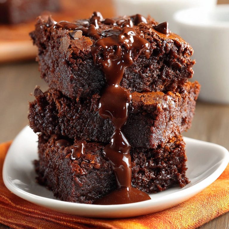 Saftige Schoko-Brownies, serviert auf einem Teller und übergossen mit flüssiger Schokoladensauce, sind ein unwiderstehlicher Genuss.
