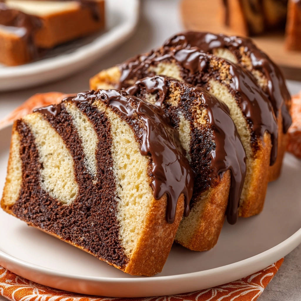 Saftiger Marmorkuchen Querschnitt Schokoglasur 1 Saftiger Marmorkuchen mit Schokoglasur zeigt einen köstlichen Querschnitt der gebackenen Marmorierung, bedeckt mit reichlich geschmolzener Schokolade.
