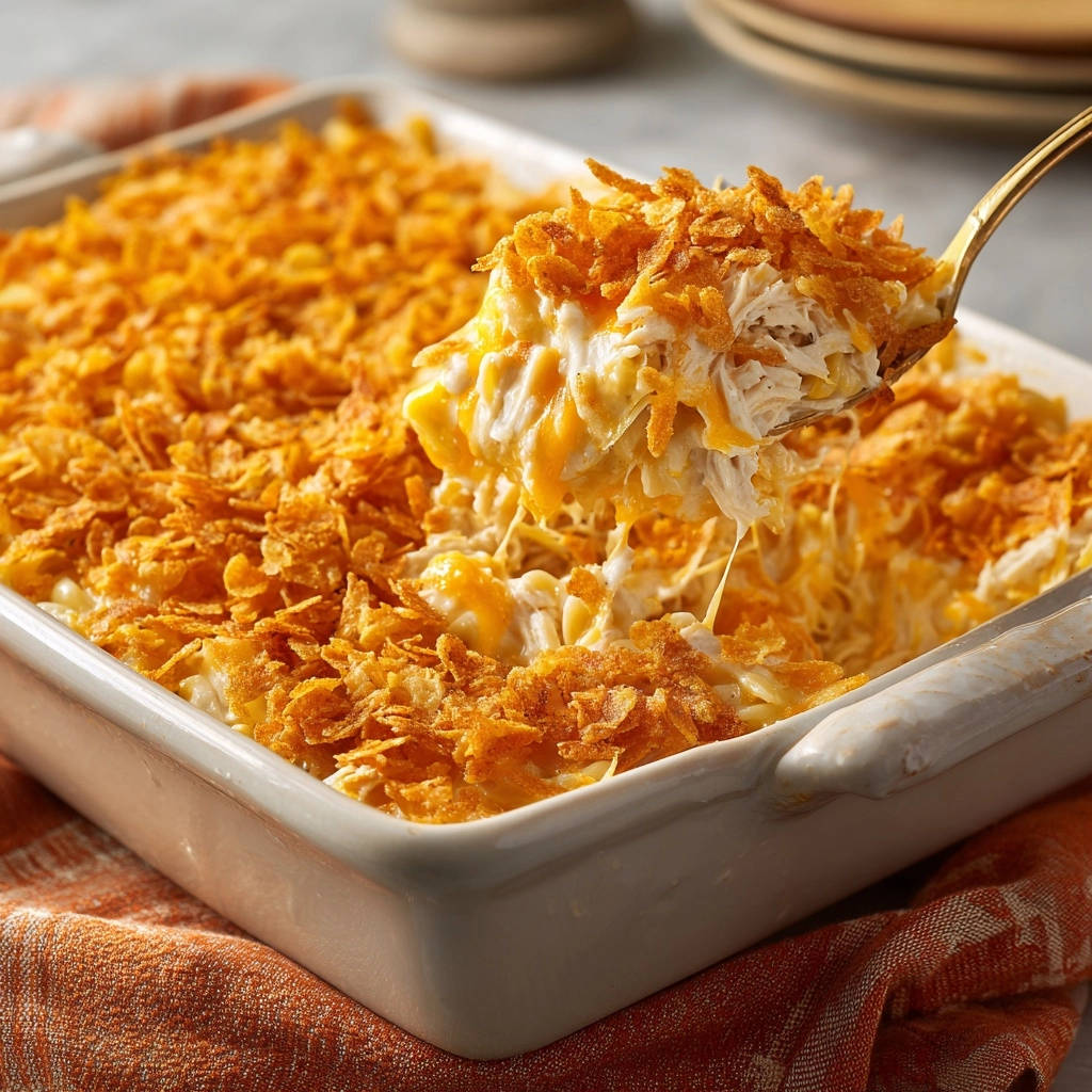 Cremiger Hhnchen Nudelauflauf Lffel Portion 1 Cremiger Hähnchen-Nudelauflauf mit knusprigem Topping, serviert auf einem Löffel, der eine köstliche Portion zeigt.
