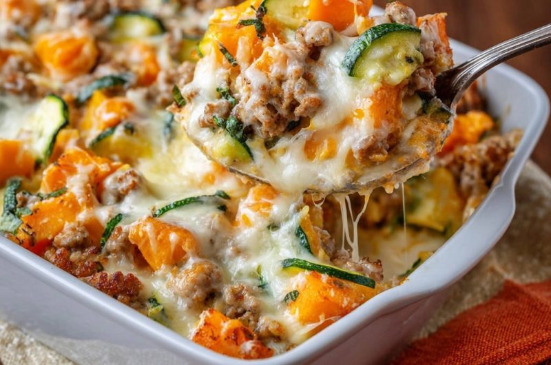 Süßkartoffel-Zucchini-Hackfleisch-Auflauf