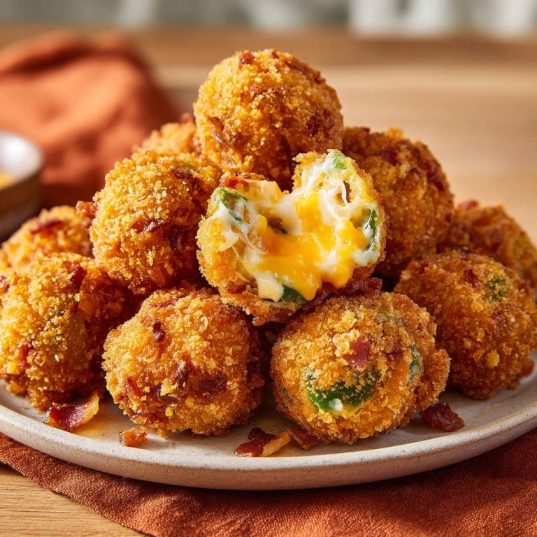 Knusprige Jalapeño Poppers zeigen hier einen verführerischen Querschnitt mit geschmolzenem Käse und knuspriger Panade. Ein wahrer Genuss für jeden Gaumen!