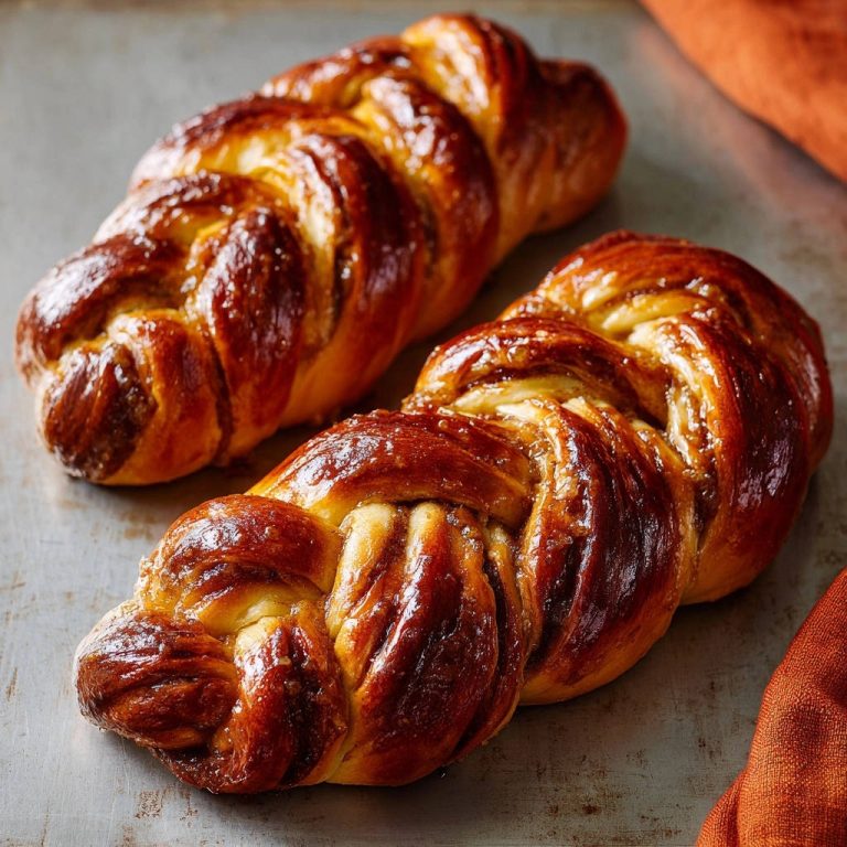 Mandel-Hefezöpfe in Nahaufnahme, perfekt geflochten und goldbraun gebacken, präsentieren eine unwiderstehliche Textur.