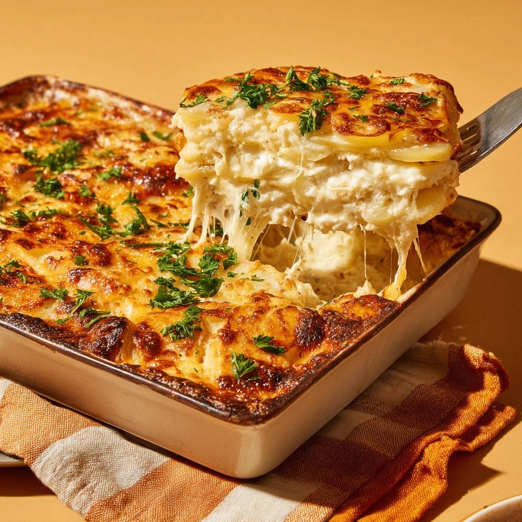 Cremige Kase Lasagne Querschnitt Mit Reichlich Kase 1 Cremige Käse-Lasagne in Nahaufnahme: Ein Stück wird herausgenommen, wobei der geschmolzene Käse köstlich hervorquellt.