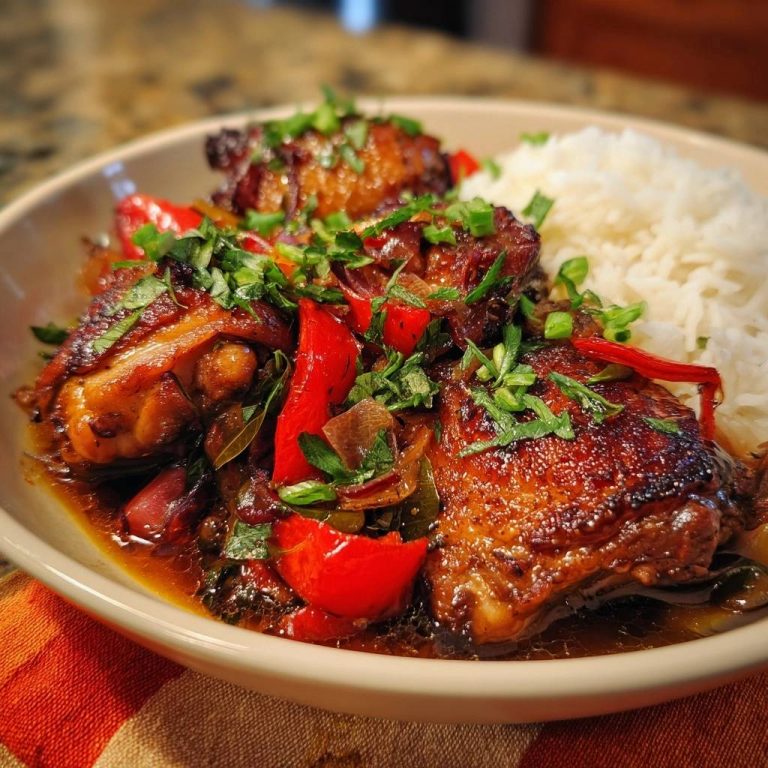 Knuspriges Paprika-Hähnchen mit Reis serviert auf einem Teller, garniert mit frischen Kräutern, mit saftigem Hähnchen und aromatischem Gemüse.