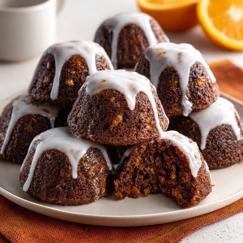 Saftige Karottenmuffins Mit Guss Querschnitt 1 Saftige Karottenmuffins mit Guss, angeschnitten für eine Nahaufnahme des saftigen Innenlebens, serviert auf einem Teller.