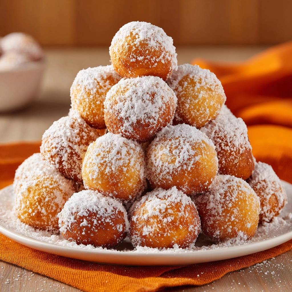 Fluffige Aprikosen Krapfen Pyramide Mit Puderzucker 1 Fluffige Aprikosen-Krapfen sind hier als Pyramide auf einem Teller aufgetürmt und mit reichlich Puderzucker bestäubt.