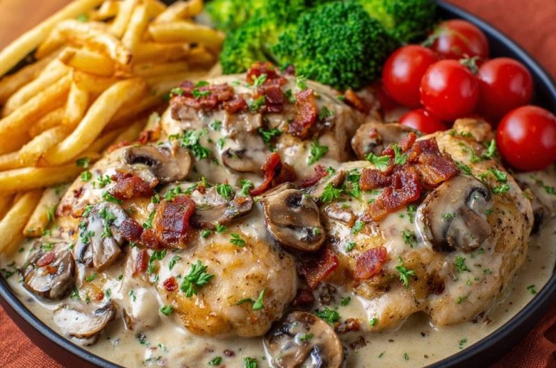 Hähnchen in Pilz-Bacon-Soße