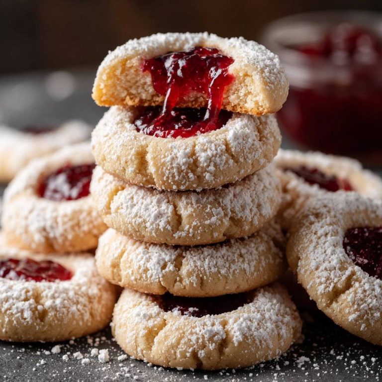 Himbeer-Marmeladen-Plätzchen im Nahaufnahme-Querschnitt, wobei die leckere Himbeermarmelade aus dem Keks herausläuft. Ein köstliches Gebäck für Genießer.