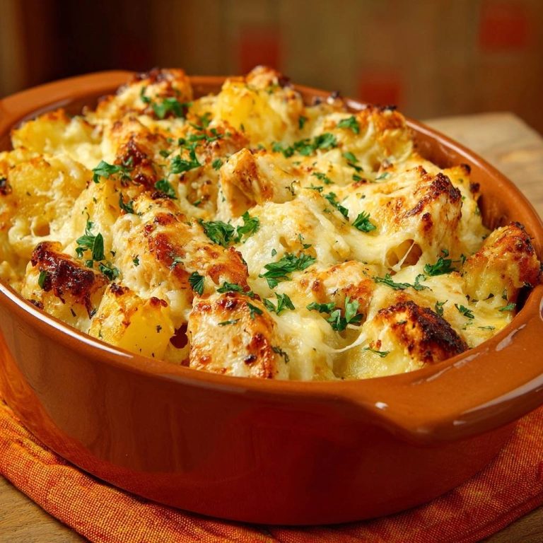 Knuspriges Kartoffel-Käse-Gratin in Nahaufnahme: Die goldbraune, knusprige Kruste und der geschmolzene Käse laden zum Genießen ein.