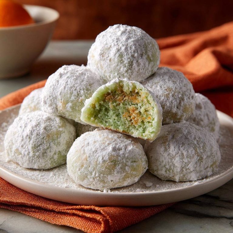 Matcha-Karotten-Mochi-Bällchen zeigen hier ihren grünen Teig und die orangefarbene Karottenfüllung im Anschnitt, ein tolles Dessert.
