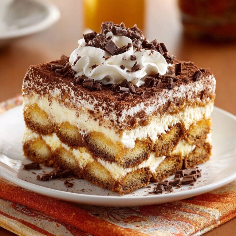 Perfektes Tiramisu, serviert auf einem weißen Teller. Ein Nahaufnahme-Querschnitt zeigt die geschichteten Löffelbiskuits und die cremige Mascarpone-Creme.