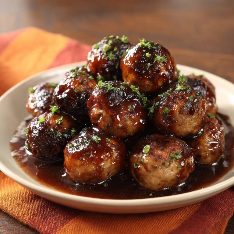 Teriyaki-Glasierte Hähnchenbällchen in Nahaufnahme, glänzend mit Teriyaki-Glasur bedeckt und mit frischer Petersilie garniert, serviert auf einem Teller.