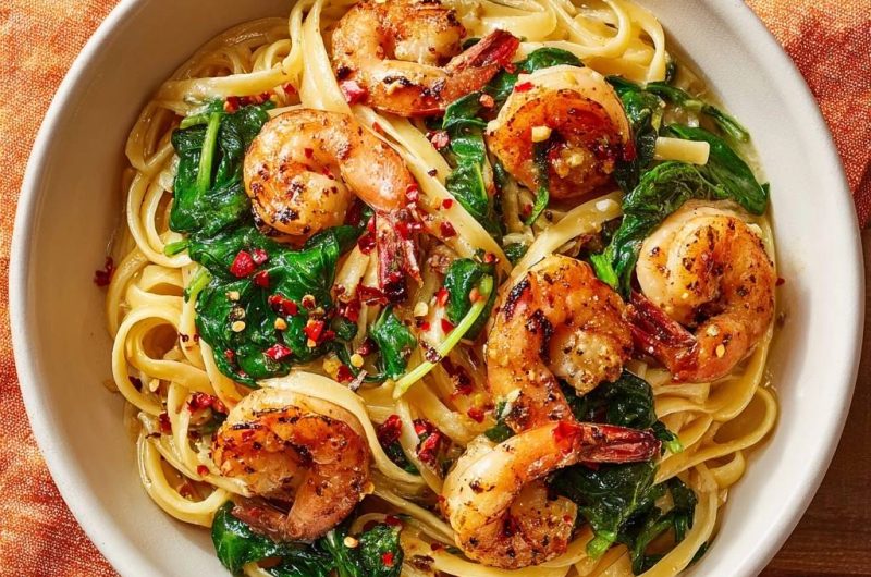 Garnelen-Spinat-Spaghetti