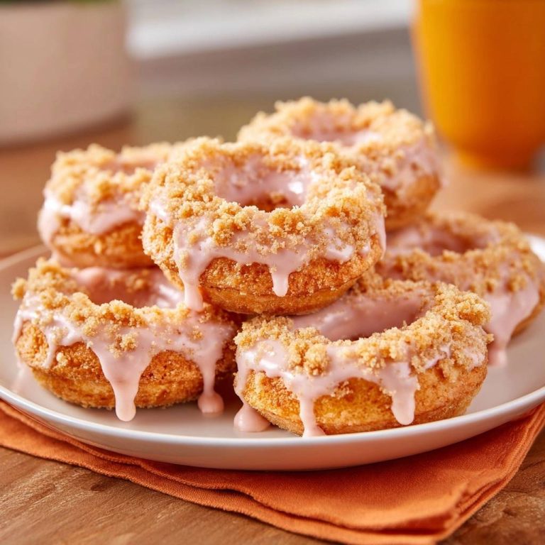 Streuseldonuts mit Rosa-Glasur in Nahaufnahme: Eine köstliche Auswahl an frisch gebackenen Donuts mit rosa Glasur und knusprigen Streuseln.