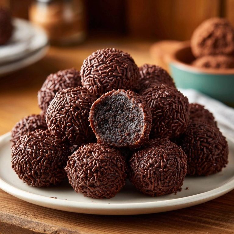 Brigadeiros, die brasilianischen Schokoladenpralinen, zeigen hier einen köstlichen Querschnitt, der ihre cremige Textur offenbart.
