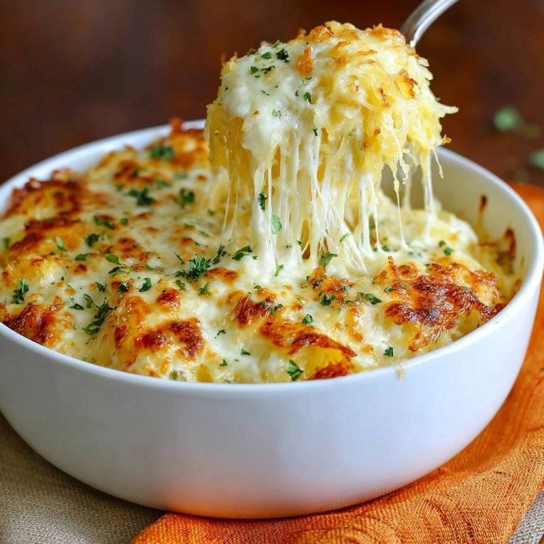 Cremiger Käse-Spaghetti-Kürbis-Auflauf mit geschmolzenem Käse, der sich in langen Fäden vom Löffel zieht. Ein köstliches Gericht mit viel Käse.