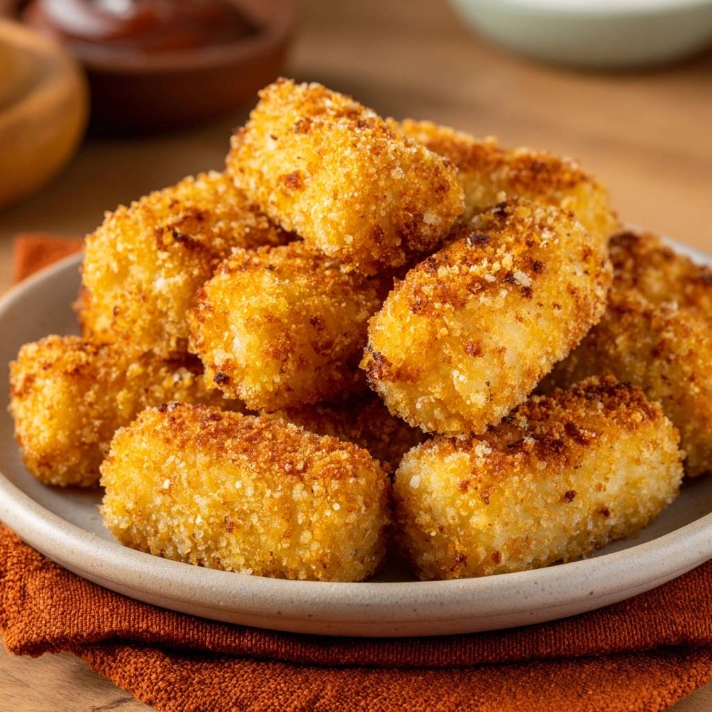 Goldene Kartoffelkroketten Nahaufnahme Serviert 1 Goldene Kartoffelkroketten in Nahaufnahme auf einem Teller serviert, mit knuspriger Kruste und goldbrauner Farbe.
