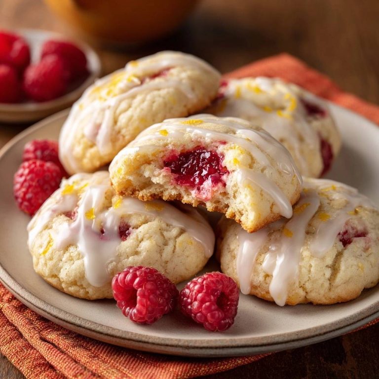 Himbeer-Zitronen-Thumbprint-Cookies im Querschnitt, der die fruchtige Himbeermarmeladenfüllung und den hellen Teig zeigt.