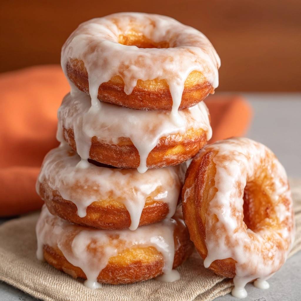 Klassische Glasierte Donuts Gestapelt Mit Glasur 1 Klassische glasierte Donuts sind hier gestapelt und mit reichlich Glasur bedeckt, die verführerisch heruntertropft.