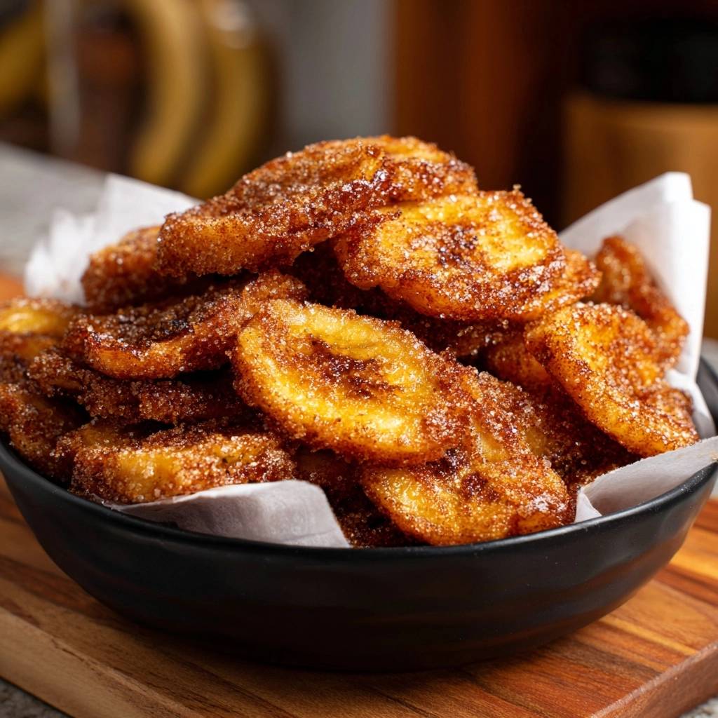 Knusprige Karamell Bananen Nahaufnahme 1 Knusprige Karamell-Bananen aus nächster Nähe betrachtet, die knusprige Textur und die Karamell-Glasur zeigen. Ein köstliches Dessert.