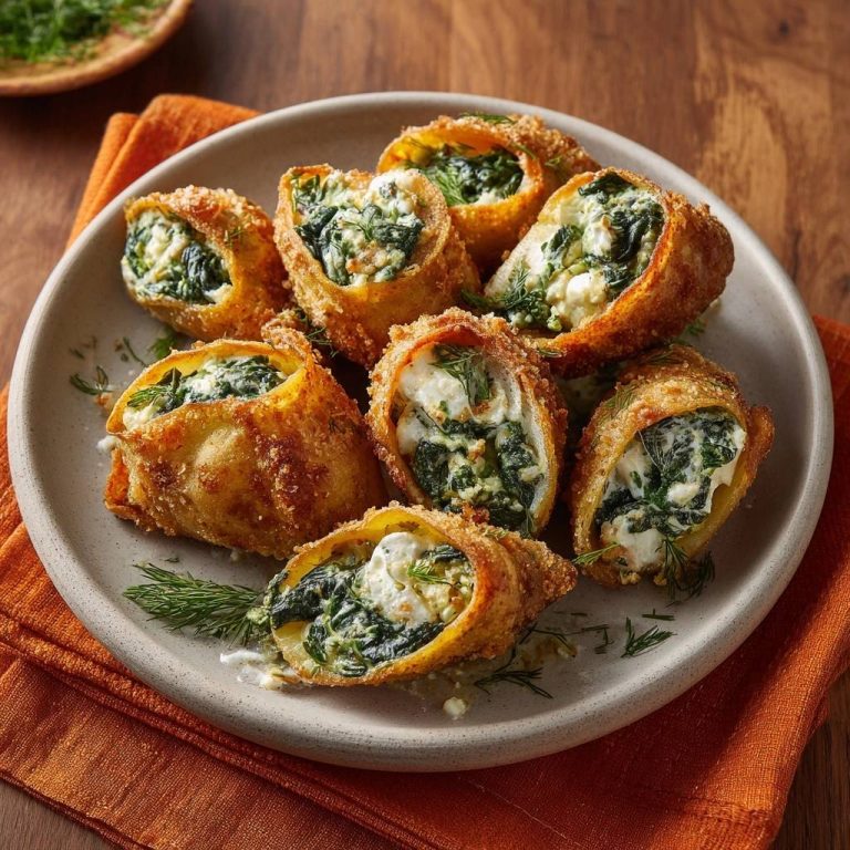 Knusprige Spinat-Feta-Dill-Rollen zeigen eine Nahaufnahme ihrer köstlichen, gefüllten Innenansicht mit Spinat, Feta und Dill.