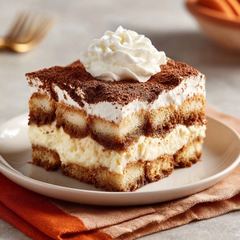 Perfektes Tiramisu, serviert auf einem Teller, zeigt einen verlockenden Querschnitt mit cremigen Schichten und Kakaopulver.