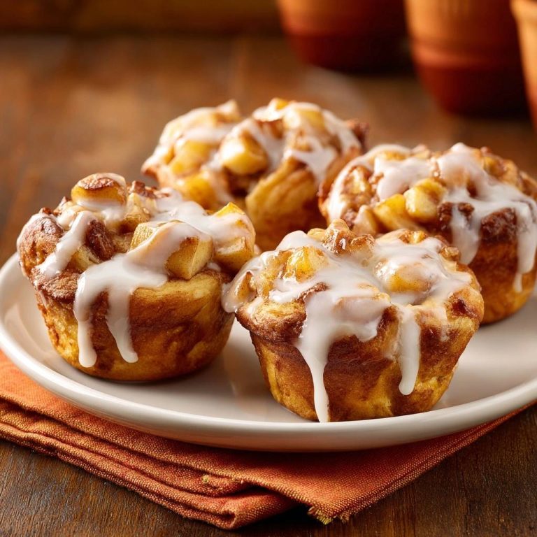 Saftige Apfel-Zimt-Muffins Nahaufnahme, serviert auf einem Teller, mit reichlich cremiger Glasur, die herunterläuft.