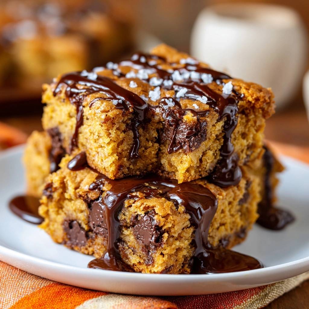 Saftige Chocolate Chip Blondies Querschnitt Nahaufnahme 1 Saftige Chocolate Chip Blondies in Nahaufnahme, angeschnitten und mit geschmolzener Schokolade beträufelt, die die saftige Textur offenbart.