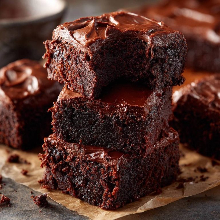 Saftige Schokoladen-Brownies sind hier gestapelt und mit reichhaltiger Schokoladen-Glasur bedeckt, die zum Reinbeißen einlädt.