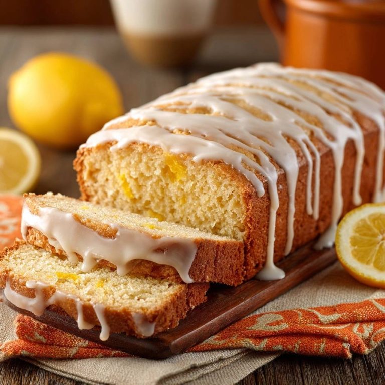 Saftiger Zitronenloaf mit Glasur, angeschnitten, zeigt die saftige Krume und die Zitronenfruchtstücke. Ein unwiderstehlicher Kuchen für jeden Anlass.