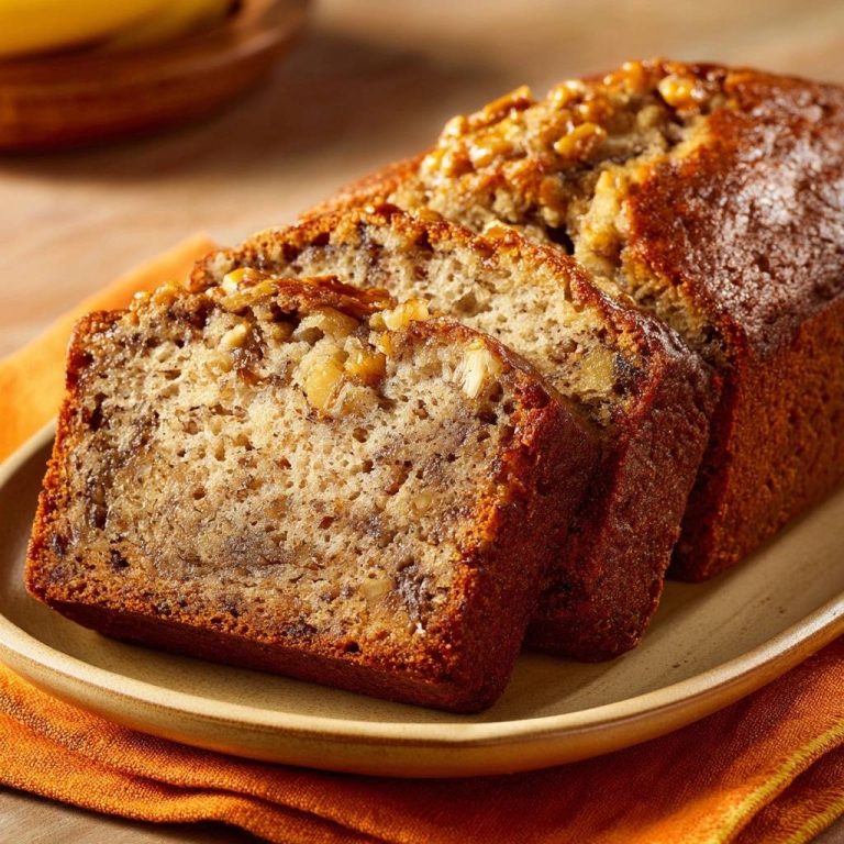 Saftiges Bananen-Walnuss-Brot mit Walnüssen, angeschnitten, zeigt die saftige Struktur und das nussige Innere.