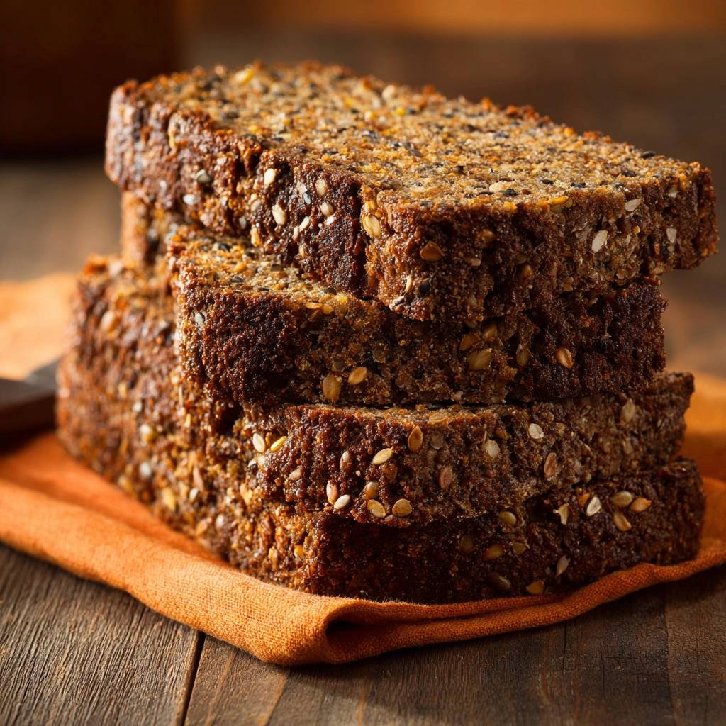 Saftiges Vollkorn-Kernbrot präsentiert einen appetitlichen Querschnitt, der die rustikale Kruste und die saftige Textur der Scheiben zeigt.