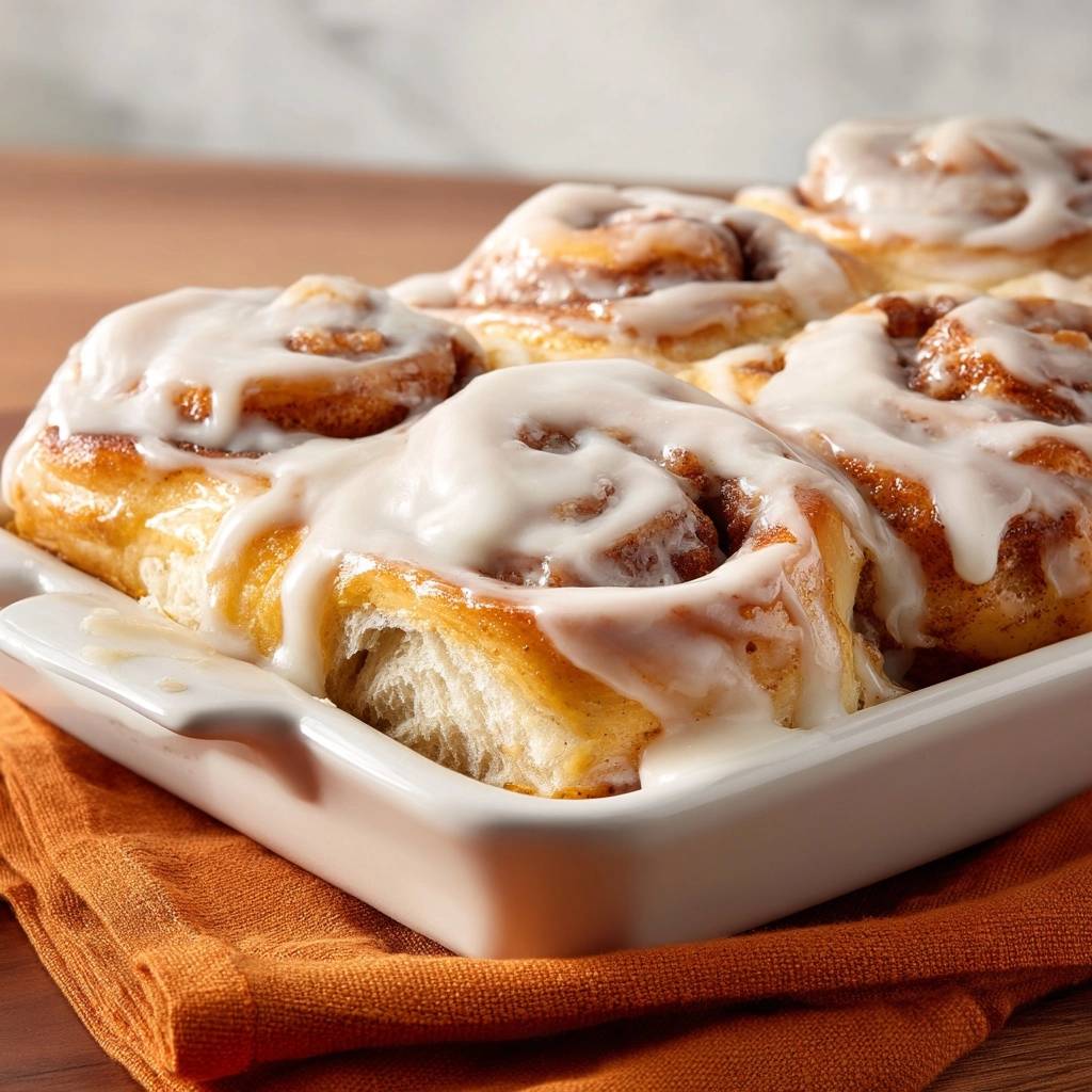 Zimtschnecken Nahaufnahme Mit Frosting 1 Zimtschnecken in Nahaufnahme mit reichlich Frischkäse-Frosting, frisch aus dem Ofen und bereit zum Genießen. Die Zimtschnecken sind perfekt goldbraun gebacken.
