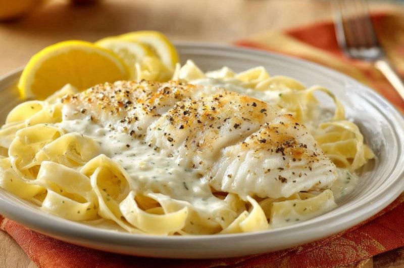 Fisch auf Tagliatelle