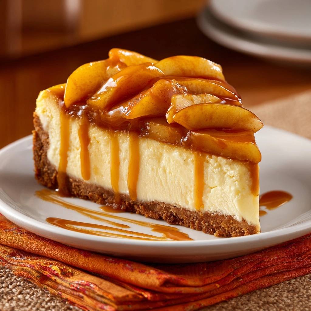 Cremiger Apfel Karamell Kasekuchen Querschnitt 1 Cremiger Apfel-Karamell-Käsekuchen: Ein köstlicher Querschnitt zeigt die cremige Füllung, den knusprigen Boden und die verführerische Karamellglasur.