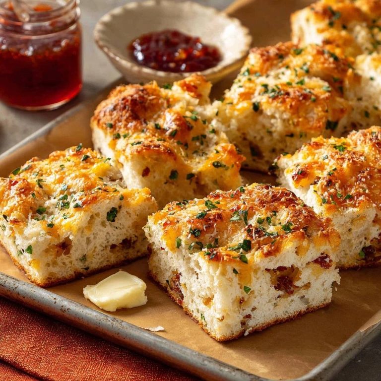 Herzhaftes Cheddar-Kräuter-Zupfbrot, frisch gebacken und aufgeschnitten, zeigt die saftige Krume mit knuspriger Käsekruste und Kräutern.