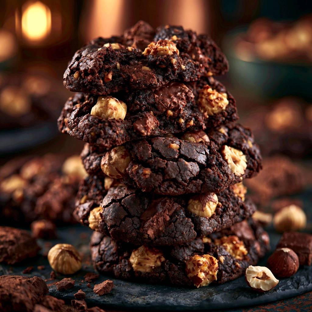 Dunkle Schokoladen-Haselnuss-Cookies