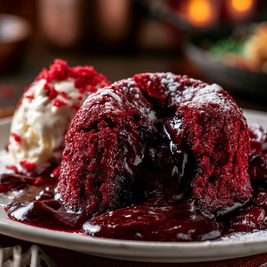 Red Velvet Lavakuchen mit flüssigem Kern