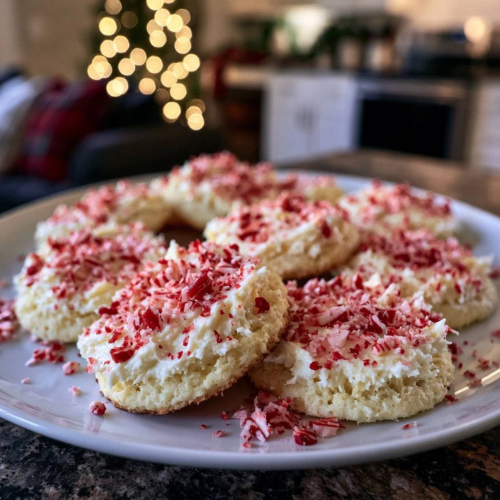 Fluffige Zuckerplätzchen mit Pfefferminz-Topping