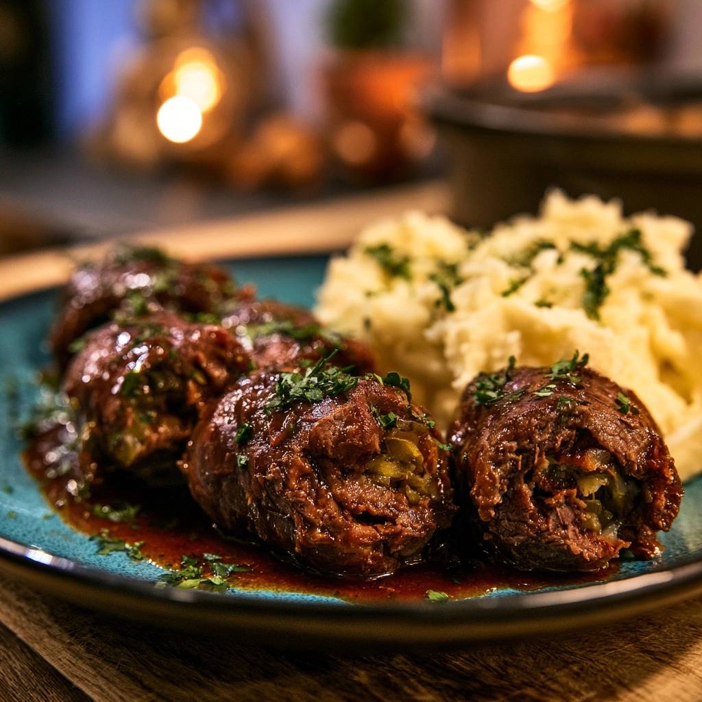 Klassische Rinderrouladen mit Kartoffelstampf