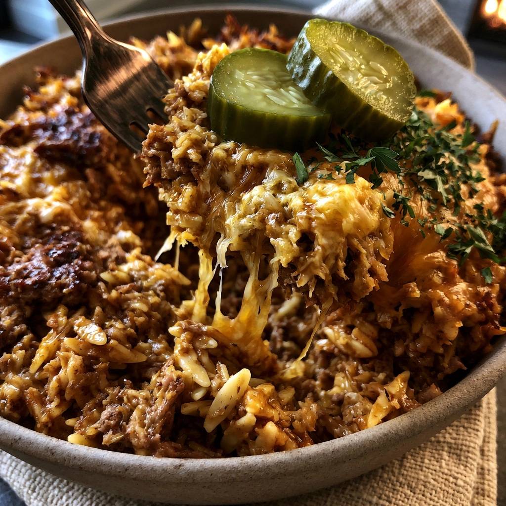 Herzhafter Cheeseburger-Orzo-Auflauf