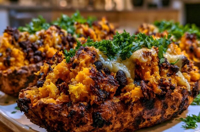 Gefüllte Süßkartoffeln mit schwarzen Bohnen